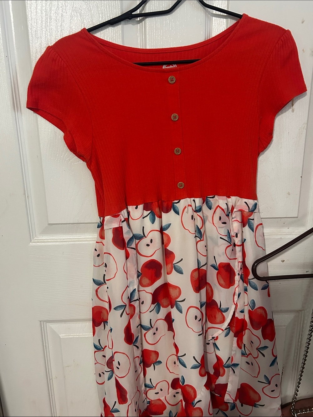 wonder nation Red Bodice with White Apple-Print Skirt Girls' Dress
